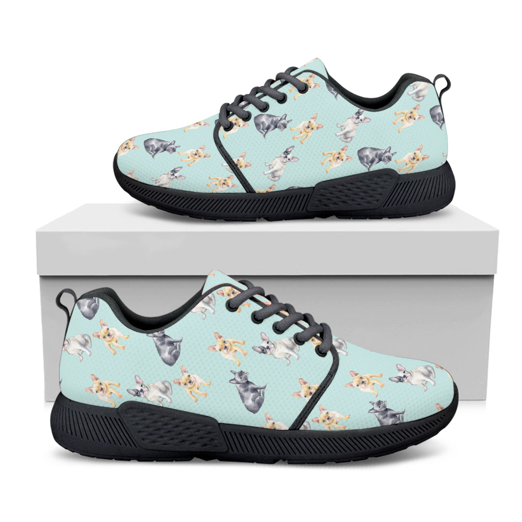 Watercolor French Bulldog Pattern Print Black Athletic Shoes