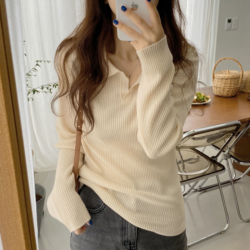 V-neck Women’s Sweater Harajuku Korean Pullover Black Knitted Sweater Versatile Long Sleeve Top Wholesale Fashion sueter mujer alx