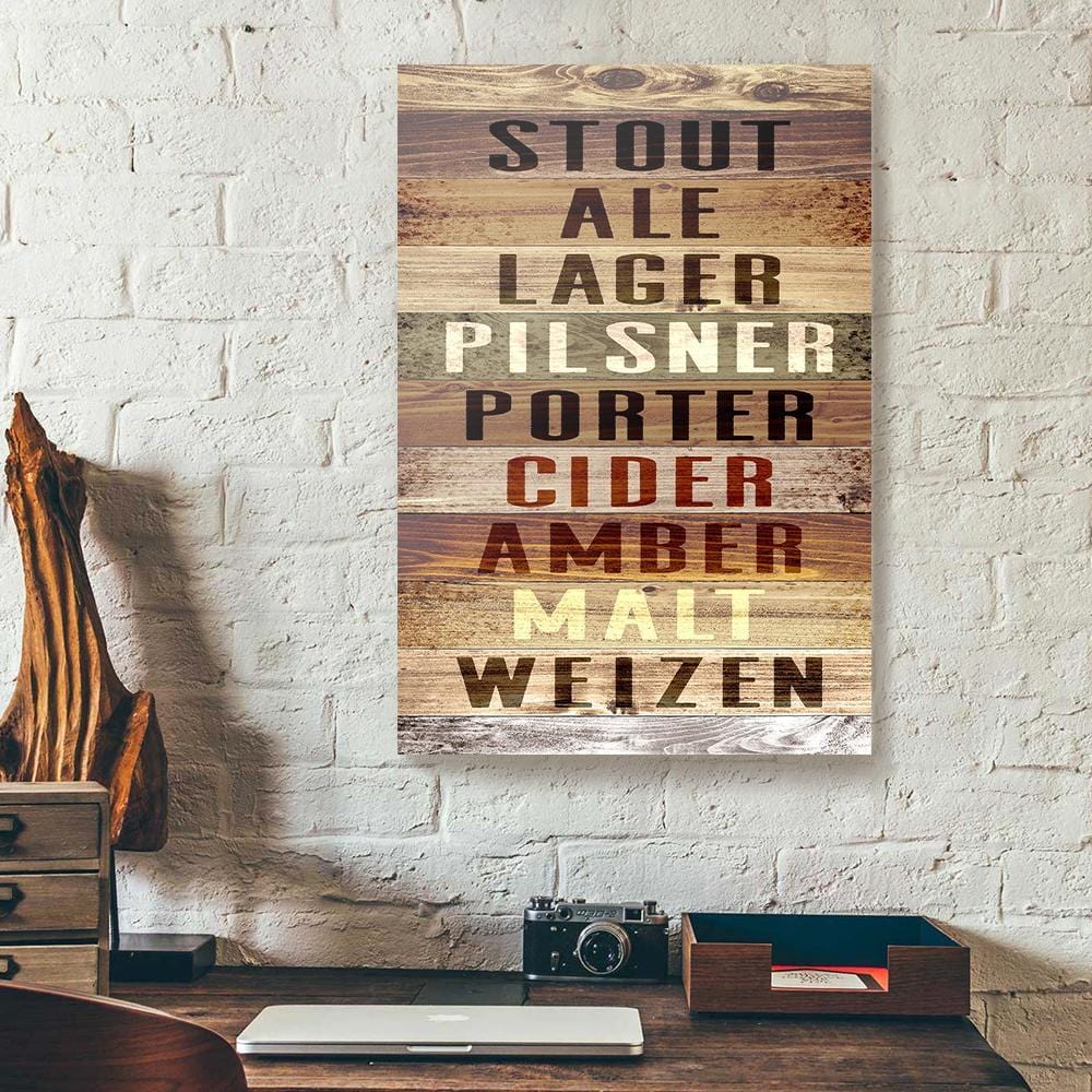 Canvas Artwork Stout Ale Lager Pilsner Porter Brown Wood Frame Kitchen Canvas Wall Art Home Decoration