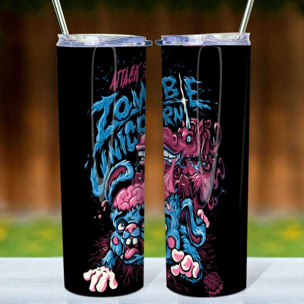 Zombie Skinny Tumbler, Attack Of The Zombie Unicorn Tumbler – Halloween Gift