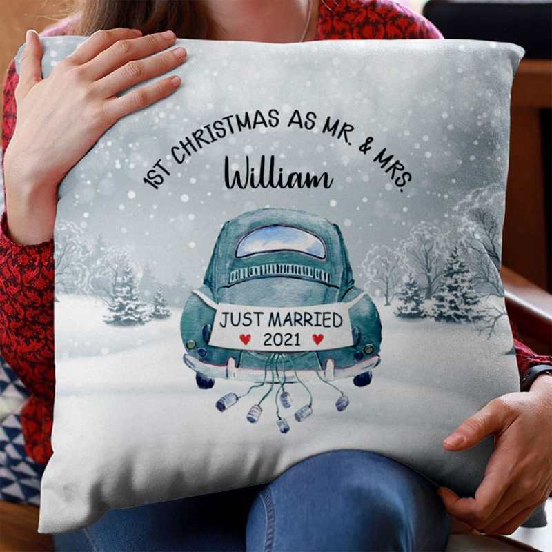 Personalized Gift For Couple First Christmas As Mr & Mrs Just Married Christmas Pillow