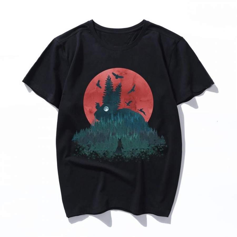 landscape bunny Men’s Casual High Quality Cotton Funny Print T-Shirt Short Sleeve Women’s Top tee Cool Tshirt Men Women T shirts