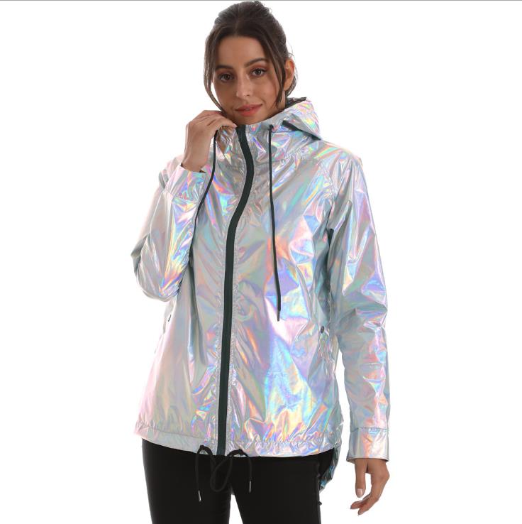 Autumn Bomber Jackets New Women’s Jackets Womens Outerwear Hooded Spring Coat Female Zipper Waterproof Metallic Color Jackets alx