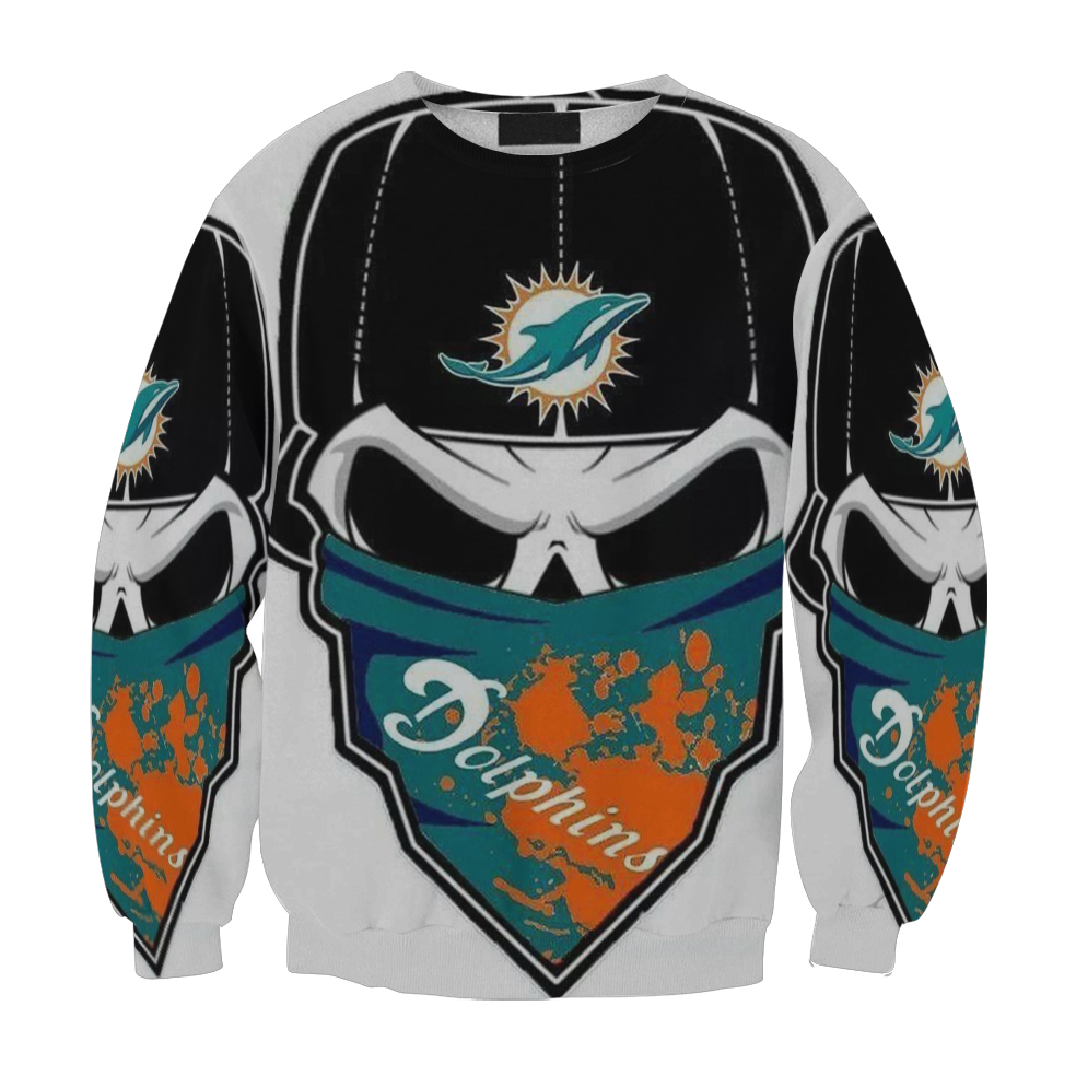 Miami Dolphins Skull Art 2 Gift For Fan 3D Full Printing Sweatshirt