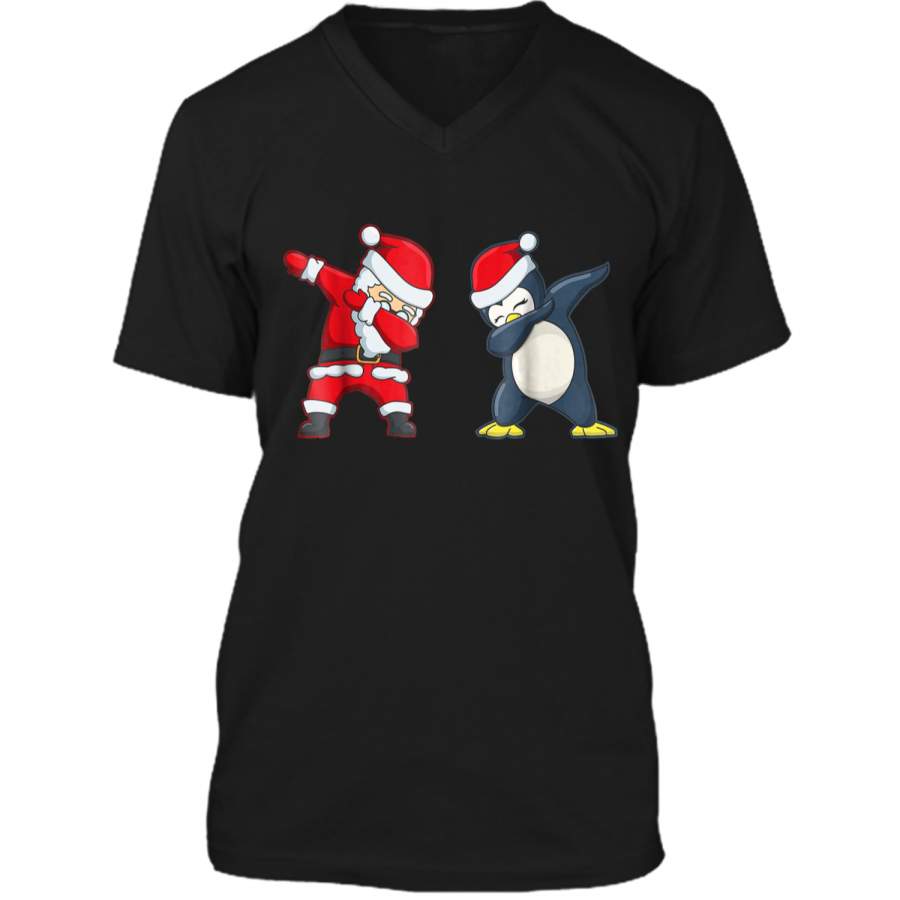 Dabbing Santa Penguin Funny Dab Dance Christmas Gift  Mens Printed V-Neck T