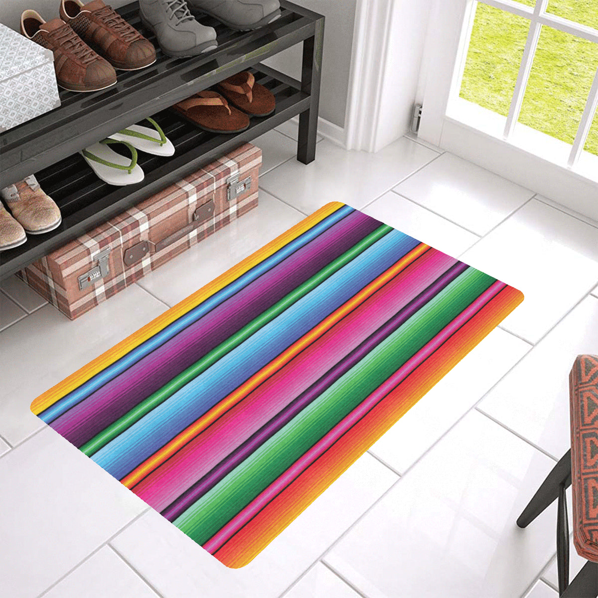 Mexican Blanket Colorful Print Pattern Rubber Doormat