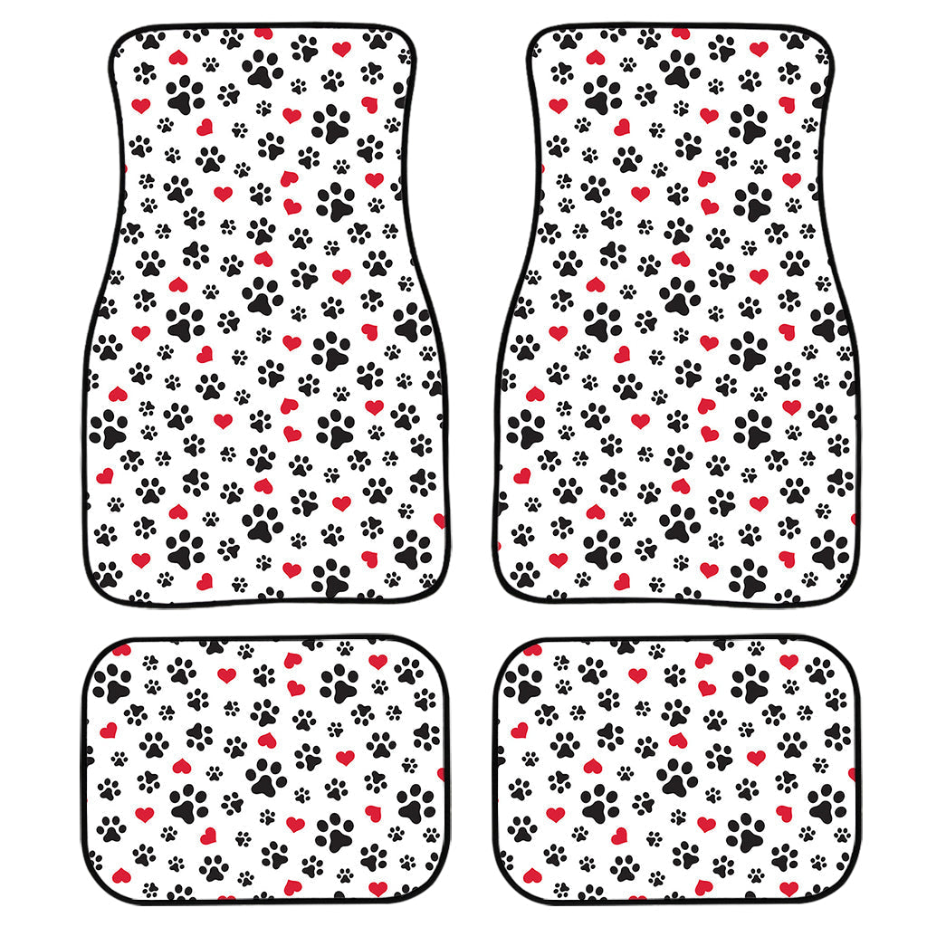 Black Paw And Heart Pattern Print Front And Back Car Floor Mats, Front Car Mat