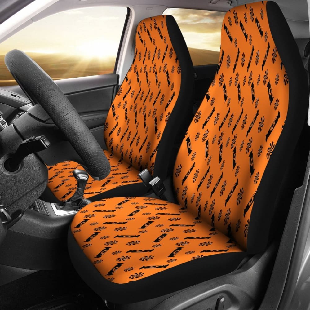 Trick Or Treat Orange Black Candy Spooky Car Seat Covers 101819