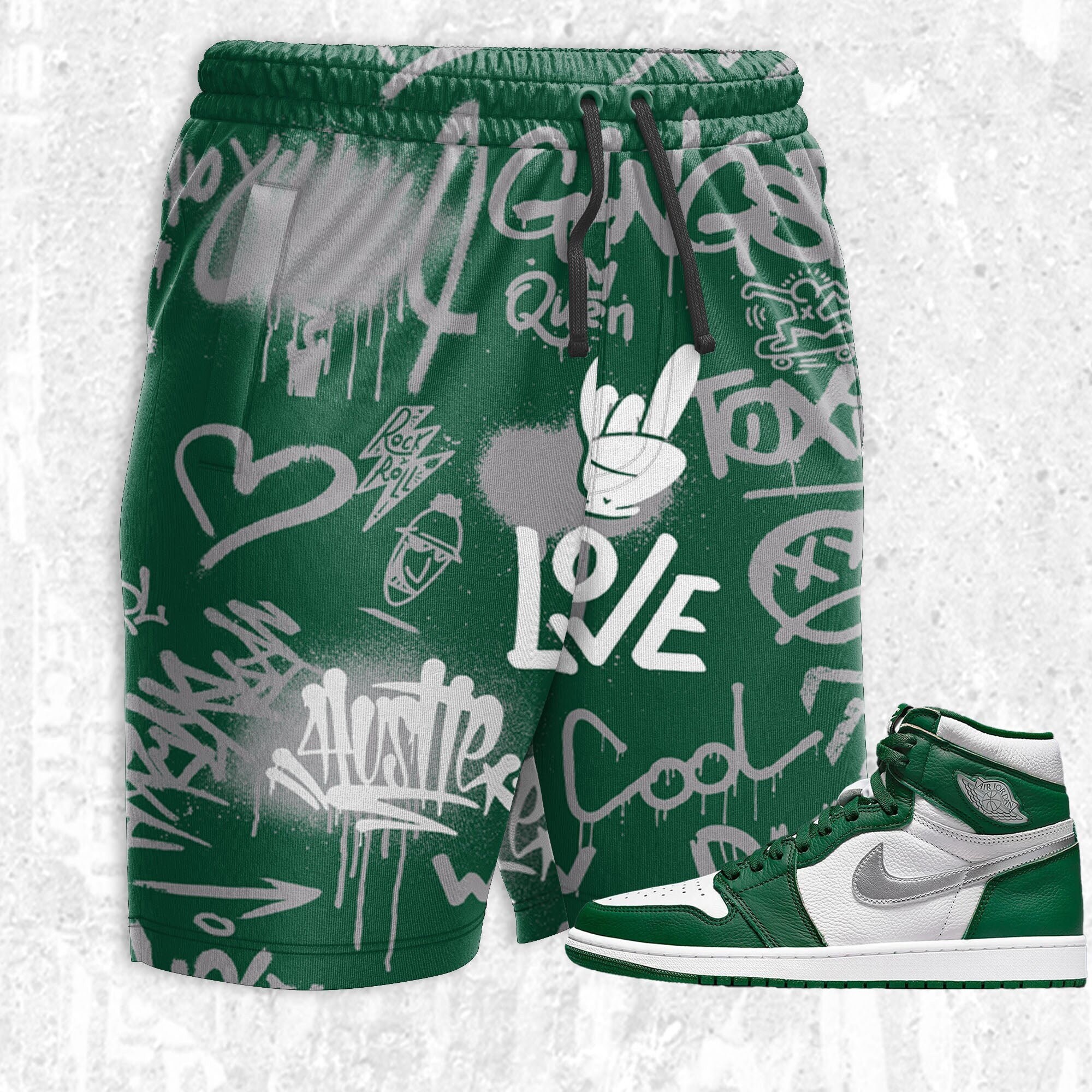 Doodle Style ST Unisex Shorts match Jordan 1 High OG Gorge Green,shorts match Jordan
