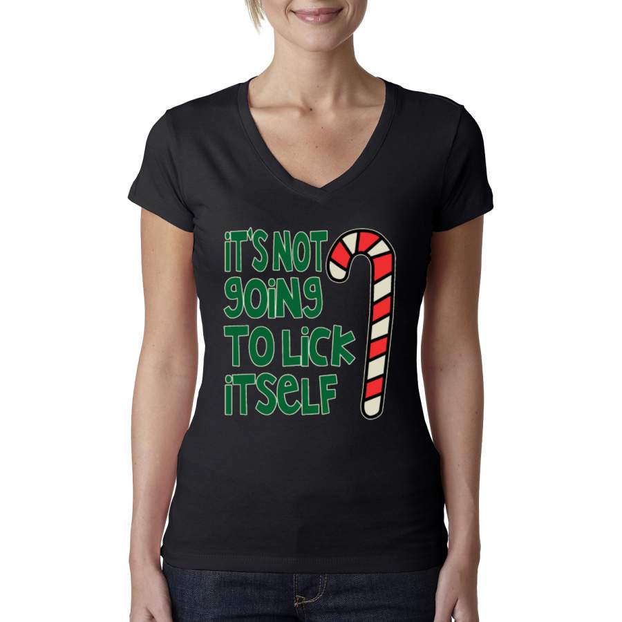 Candy Cane Not Going to Lick Itself Christmas Womens Junior Fit V-Neck Tee