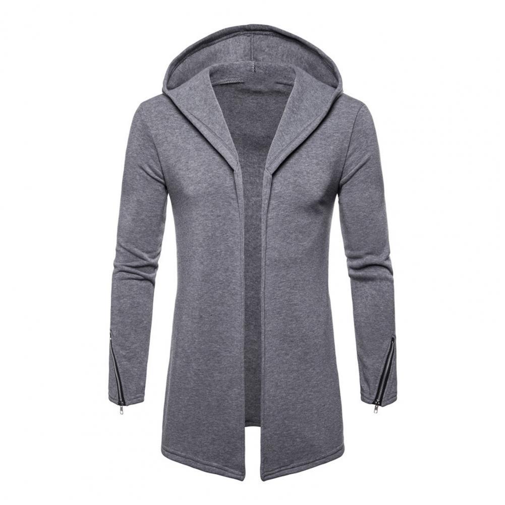 Autumn Winter Men ‘s Coat Hooded Long Sleeve Casual Solid Color Open Stitch Cardigan Jacket Windbreaker Outerwear alx