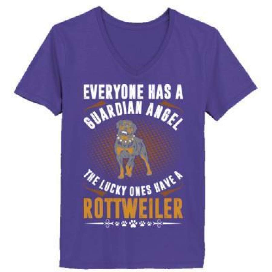 AGR Everyone Has A Guardian Angel The Lucky Ones Have A Rottweiler – Ladies’ V-Neck T-Shirt