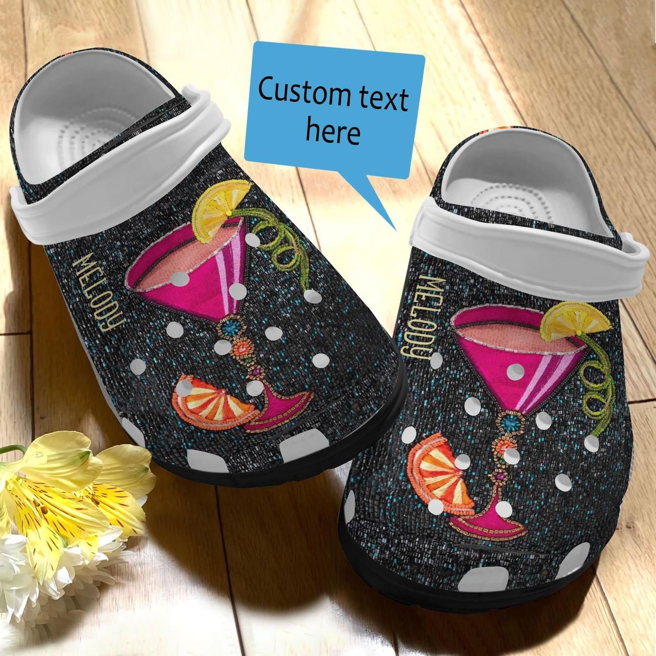 Wine Personalized Clog, Custom Name, Text, Color, Number Fashion Style For Women, Men, Kid, Print 3D Elegant Cocktails