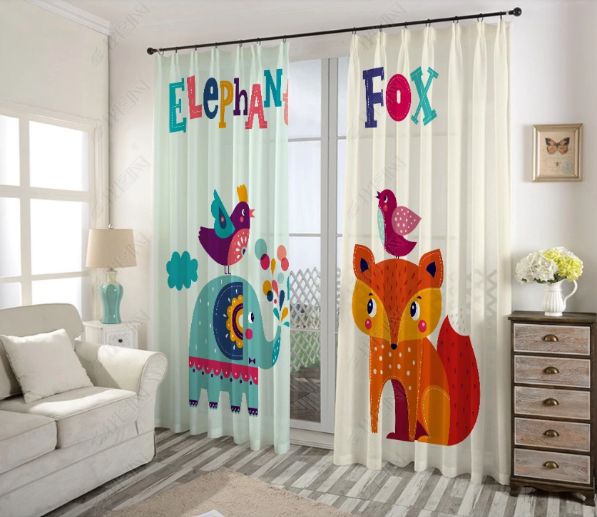 3D Cartoon Animal Elephant Fox Curtains And Drapes Lqh 156