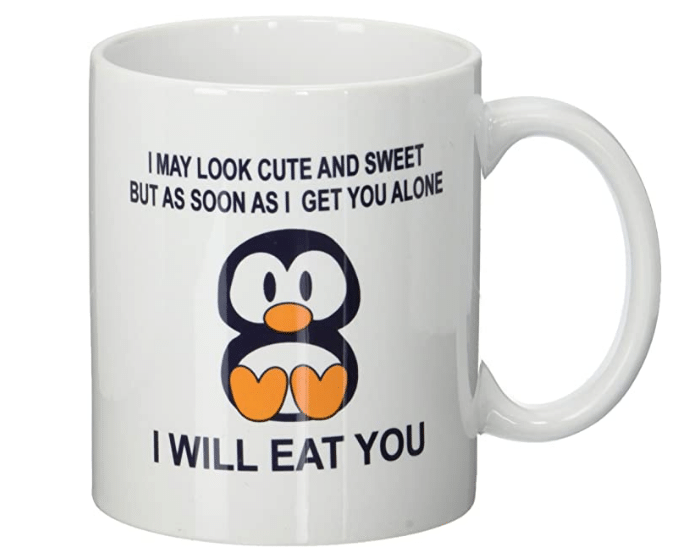 I May Look Cute And Sweet Penguin Will Eat You Funny Coffee Mug For Him, Her, Husband, Wife, Boyfriend, Girlfriend Valentines Day Gift