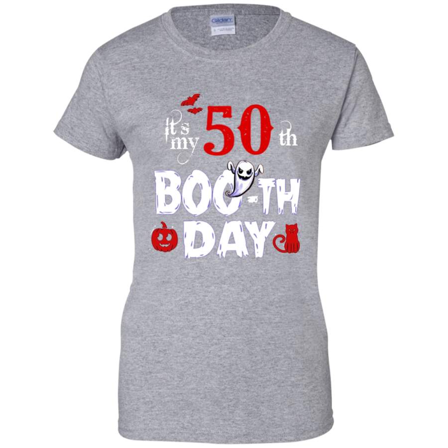 Funny 50th Boo Ghost Scary Vintage Halloween Birthday Shirt Ladies