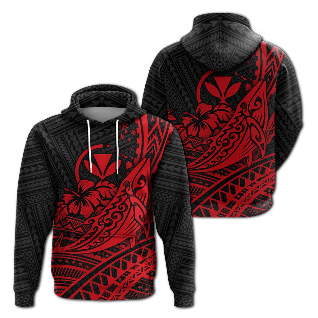 Hawaii Humpback Whale With Hibiscus Tribal Red Hoodie – Lt12