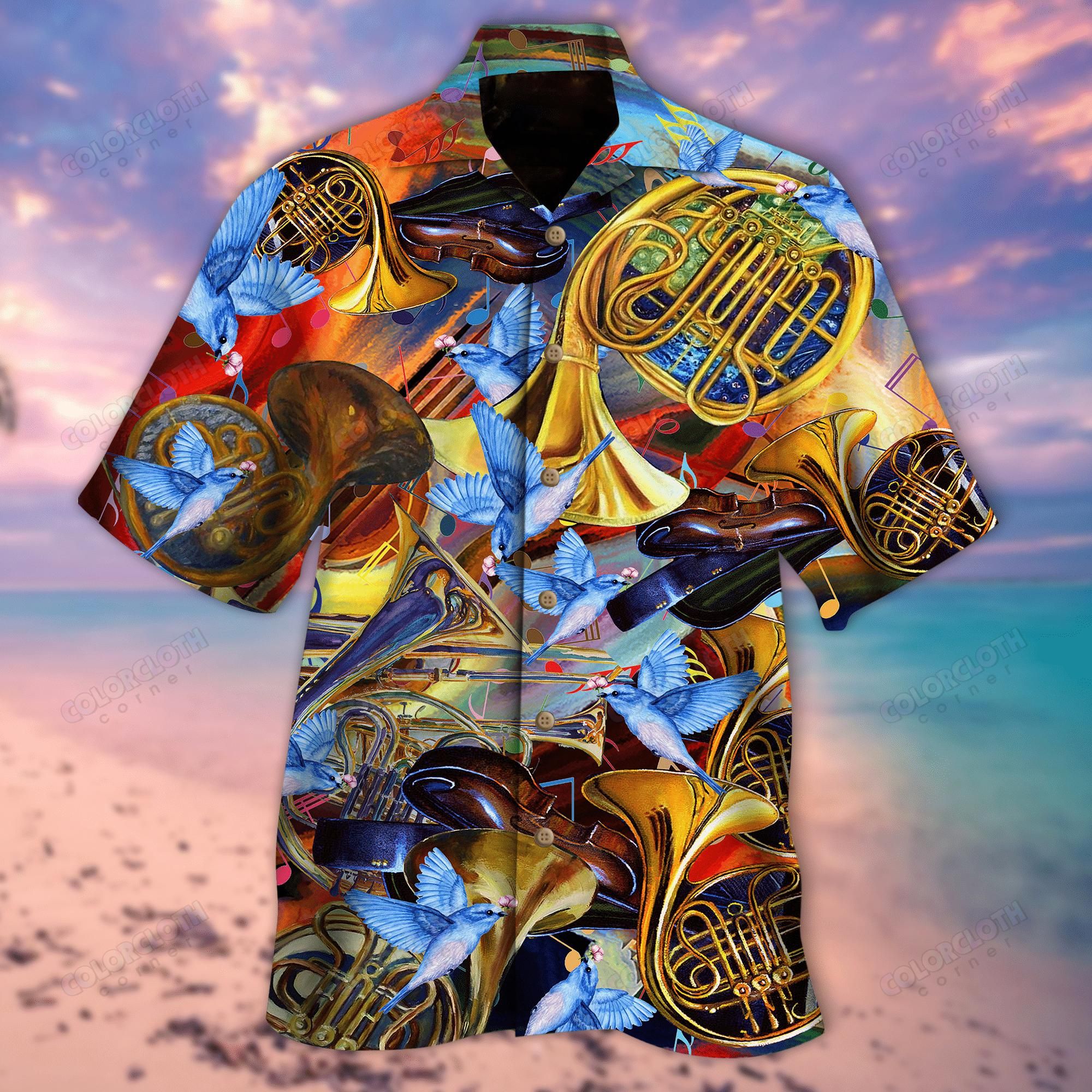 Where Words Fail French Horn Speaks Aloha Hawaiian Shirt Colorful Short Sleeve Summer Beach Casual Shirt For Men And Women