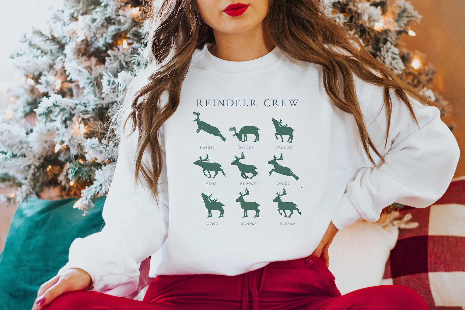 Christmas Reindeer Sweatshirt 2D Crewneck Sweatshirt All Over Print Sweatshirt For Women Sweatshirt For Men Sws4977