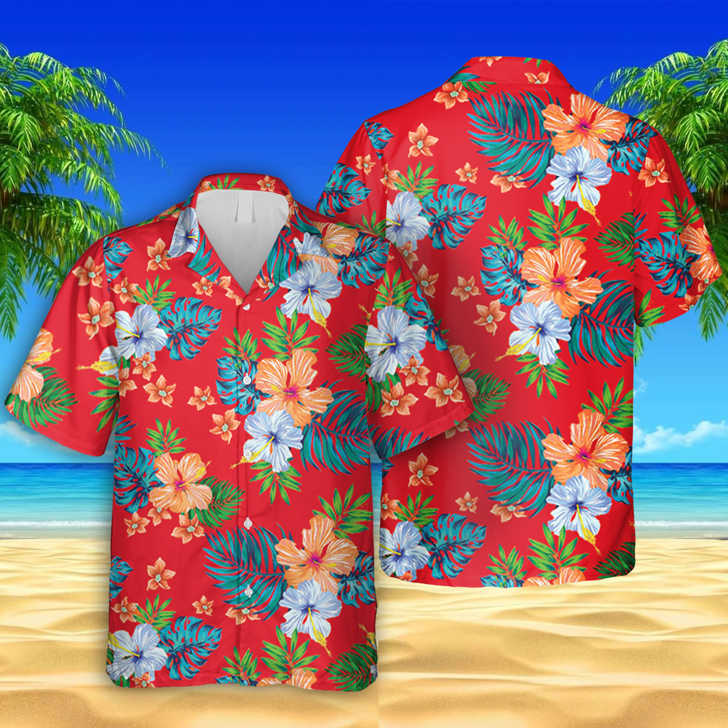 Floral Tropical Plants Red Hawaii Vintage Shirt Ha58414