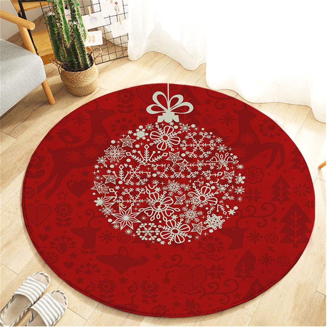 Christmas Carpet Round Winter Snow Trees, Home Doormat Kitchen, Mat Hall Rug Baby Gym Activity, New Year Gift