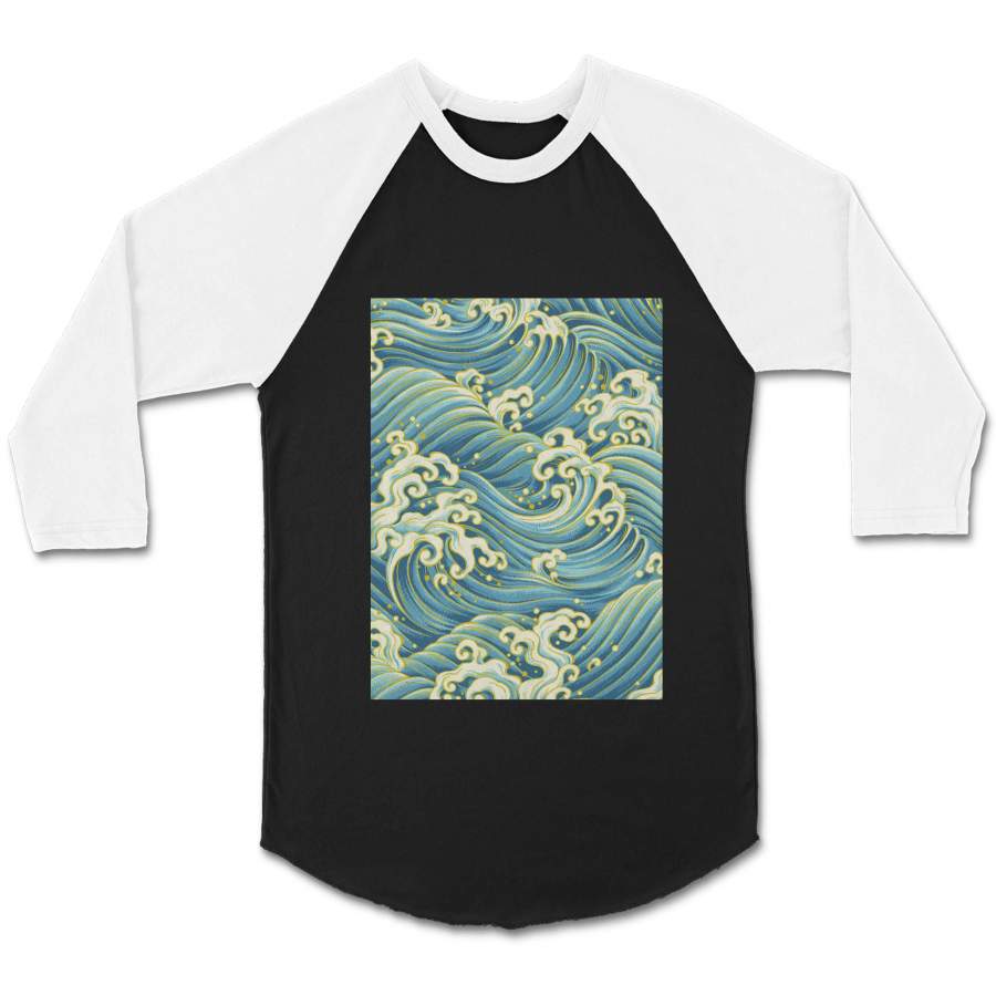 Surf Wave Art Hawaii Pattern Milano Vintage CPY Unisex 3/4 Sleeve Baseball Tee T-Shirt