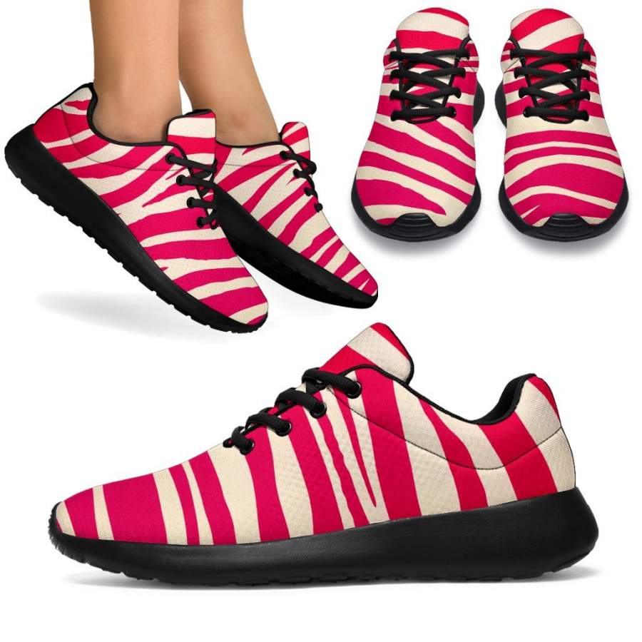 Hot Pink Zebra Pattern Print Sport Sneakers