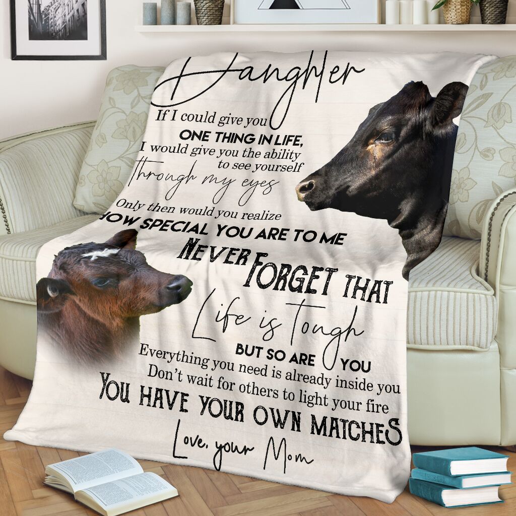 To My Daughter If I Could Give You One Thing In Life Angus Cow Blanket Gift For Daughetr, Cow Lover Birthday Gift Home Decor Bedding Couch Sofa Soft And Comfy Cozy