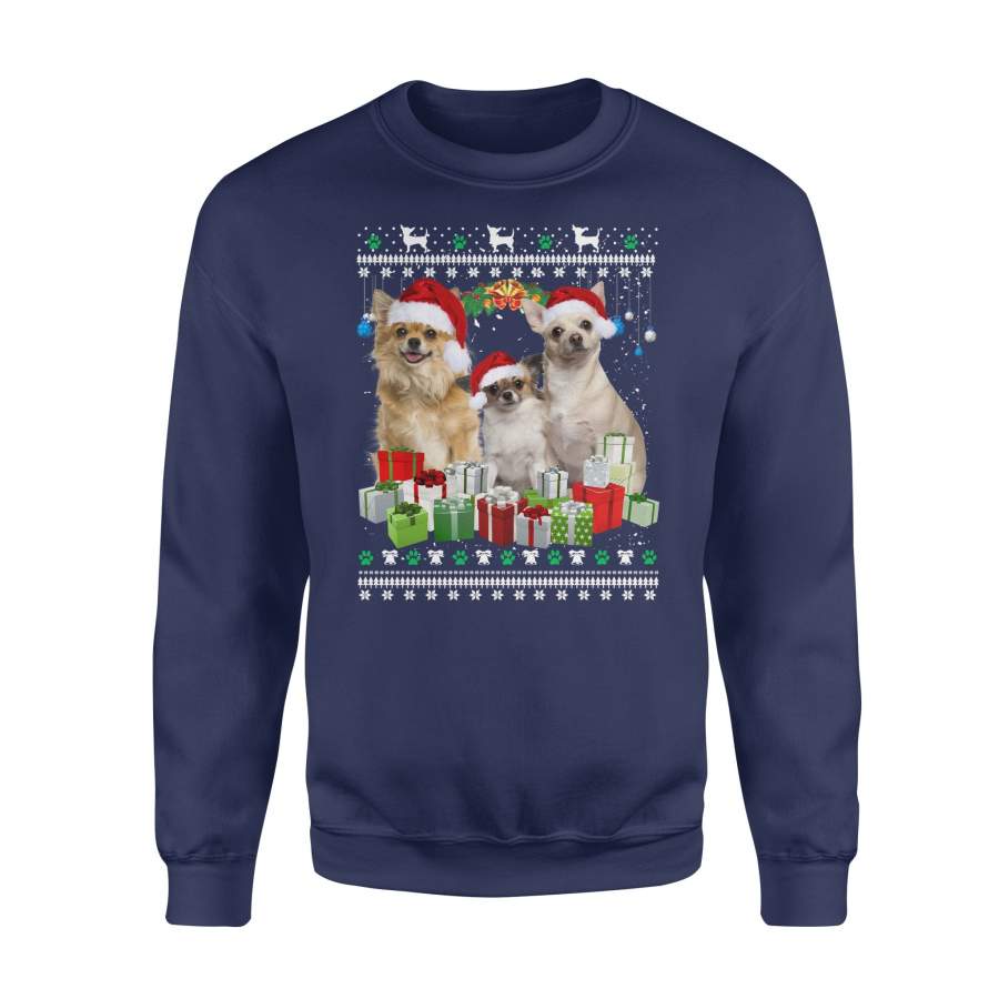 Chihuahua Dog Hat Christmas Gift Box Happiness Christmas Snowflakes Party Merry Christmas X-Mas Sweatshirt T shirt Christmas Gift Ideas