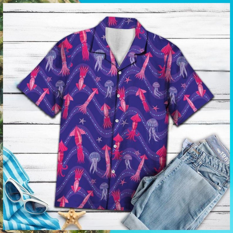 Lovely Squid Hawaiian Shirt -Short-Sleeve Hawaiian Aloha Shirt -Hawaii Style -Unique Gift Ideas -Meaningful Birthday Presents