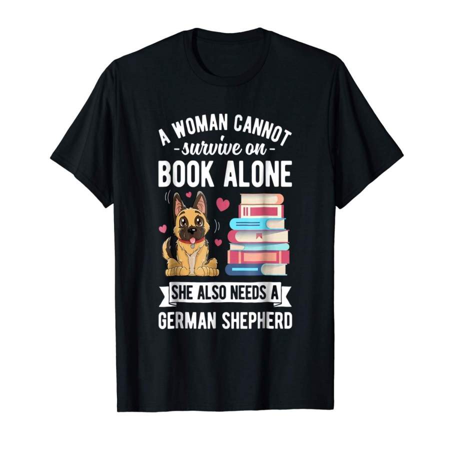 A Woman Cannot Survive On Books T Shirt German Shepherd Book Men T-Shirt