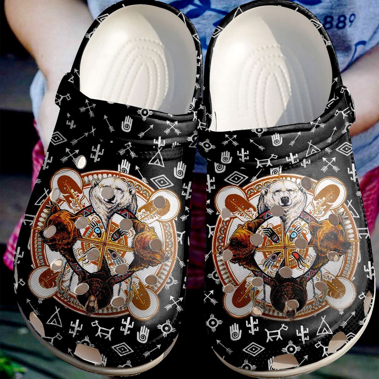 Hippie Personalized Clog, Custom Name, Text Hippie Bear, Fashion Style For Women, Men, Kid, Print 3D