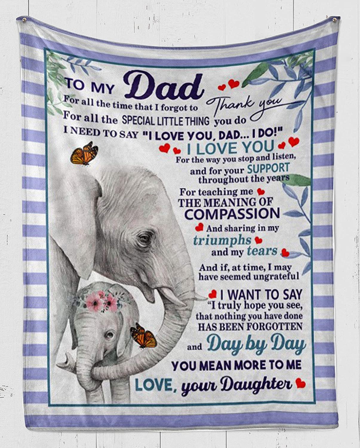 Fleece Blanket -Elephant Fleece Blanket-to My dad- I Love You – Fleece Blanket 3D Soft Cozy Lightweight Durable Plush Throw Blanket for Bedroom Living, Gift for Father