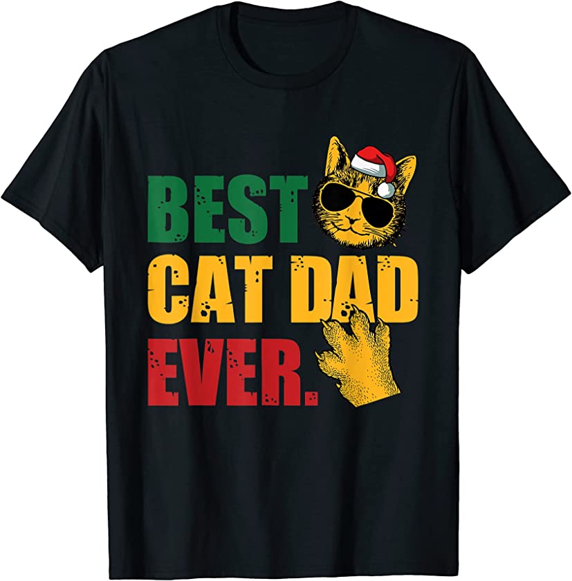 Mens Best Cat Dad Ever Christmas X-Mas Kitten Kitty Lover Papa T-Shirt