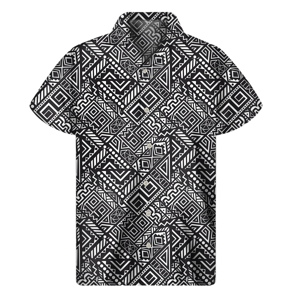 Black And White African Tribal Print Men’S Short Sleeve Shirt