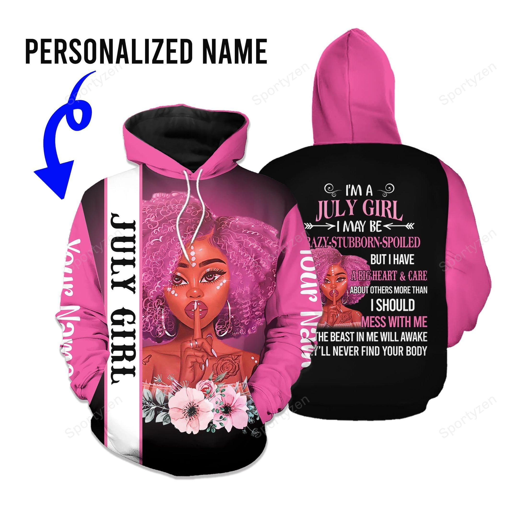 Personalized Black July Girl Custom Name – Month Birthday Hoodie 3D #23721Dh