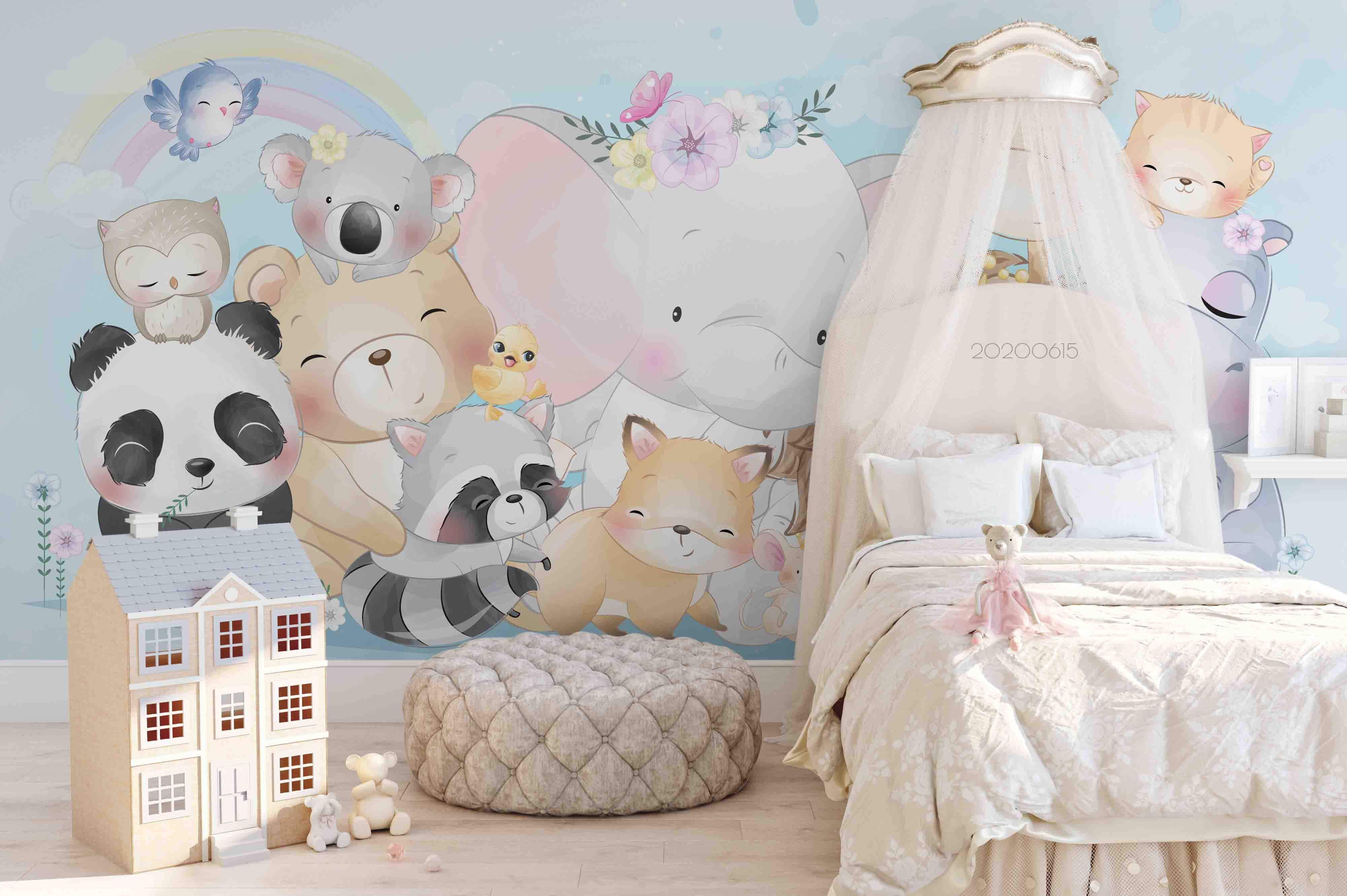 3D Cute Animal Cartoon Wall Mural Wallpaper A019 Lqh