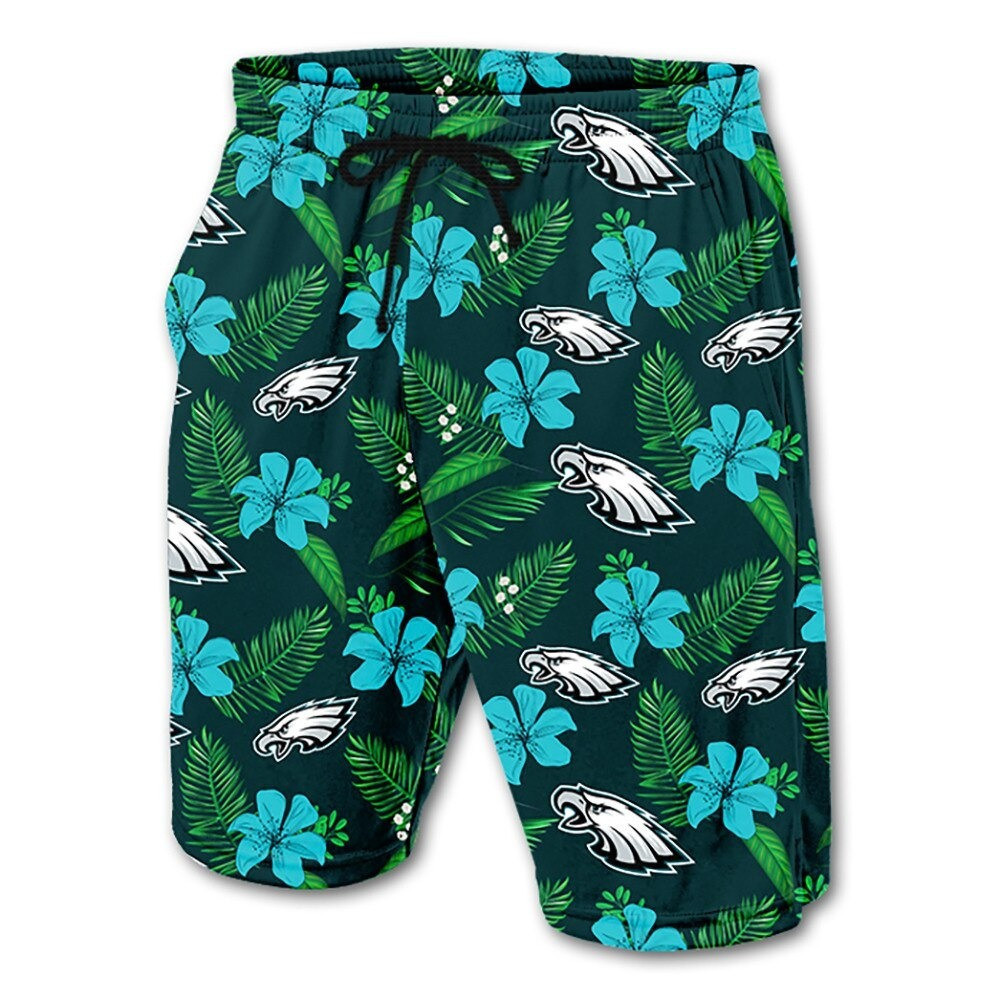 Philadelphia Eagles Leaf Floral Pattern Hawaii Summer Shorts Men In Green Ha93998