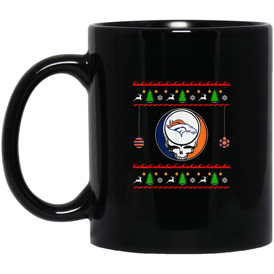 Ugly Christmas Sweater Skull Football Denver-Bronco Black Mug