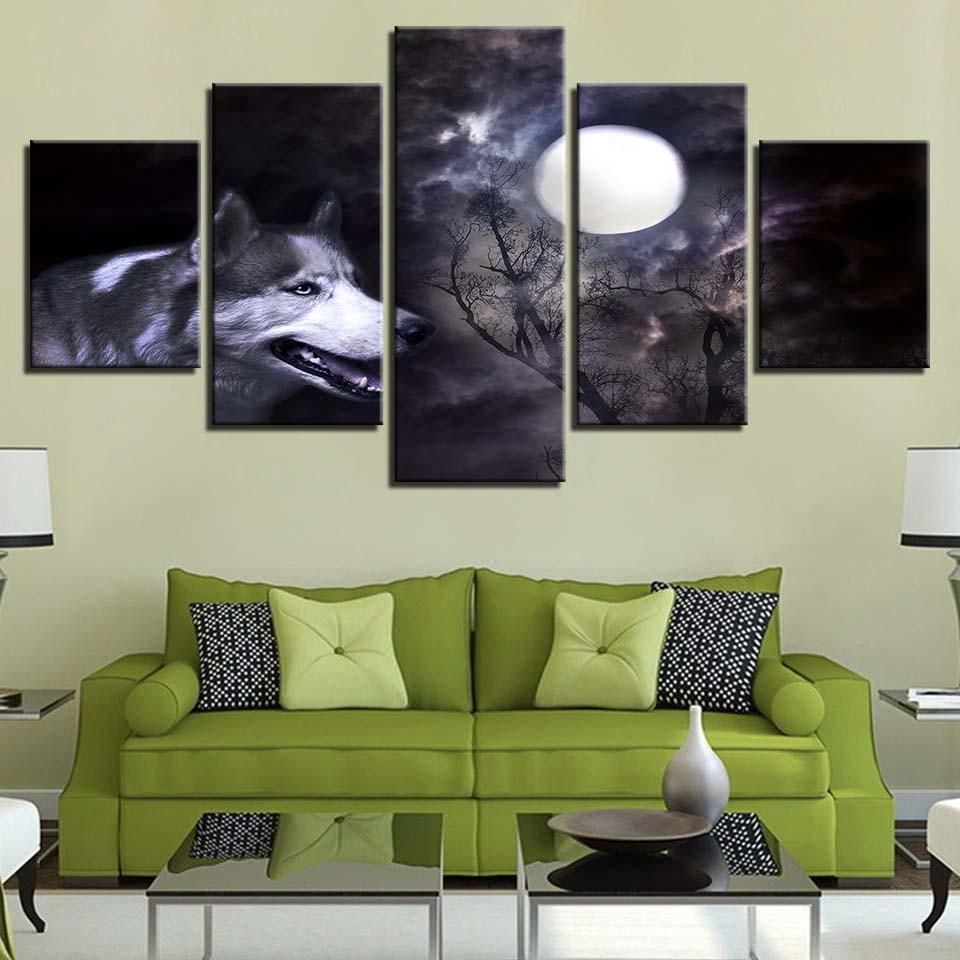 Wolf 18 Animal 5 Panel Canvas Art Wall Decor