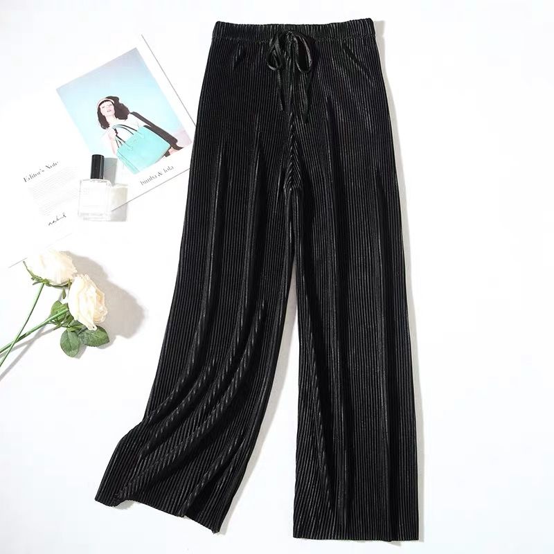 Wide leg pants women 2021 new draped large size loose ice silk chiffon casual nine-point pants high waist fashion loose trousers alx