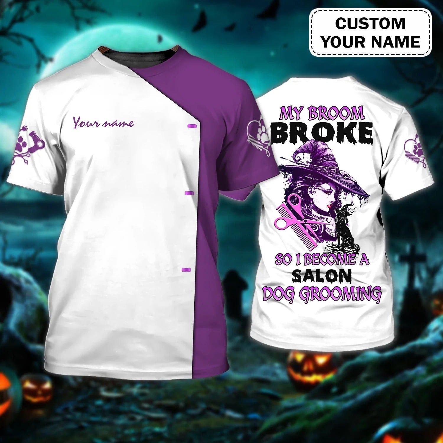 Custom Halloween Groomer Shirt, My Broom Broke So I Become A Salon Dog Grooming, Halloween Gift To Groomer