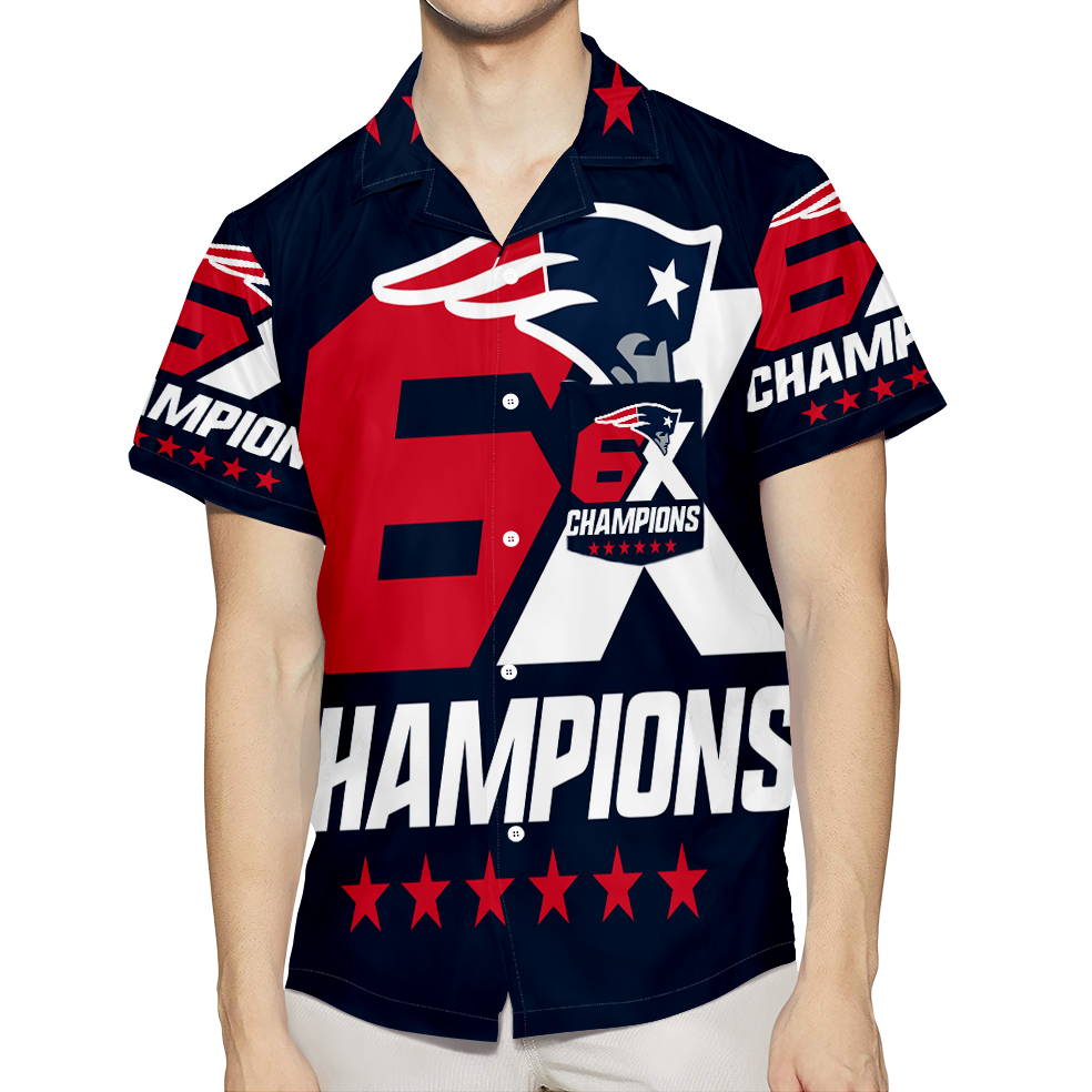 New England Patriots 6X Champions Blue 3D All Over Print Summer Beach Hawaiian Shirt With Pocket