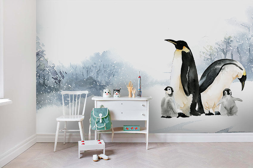 3D Penguin Snow Mountain Wall Mural Wallpaper 131