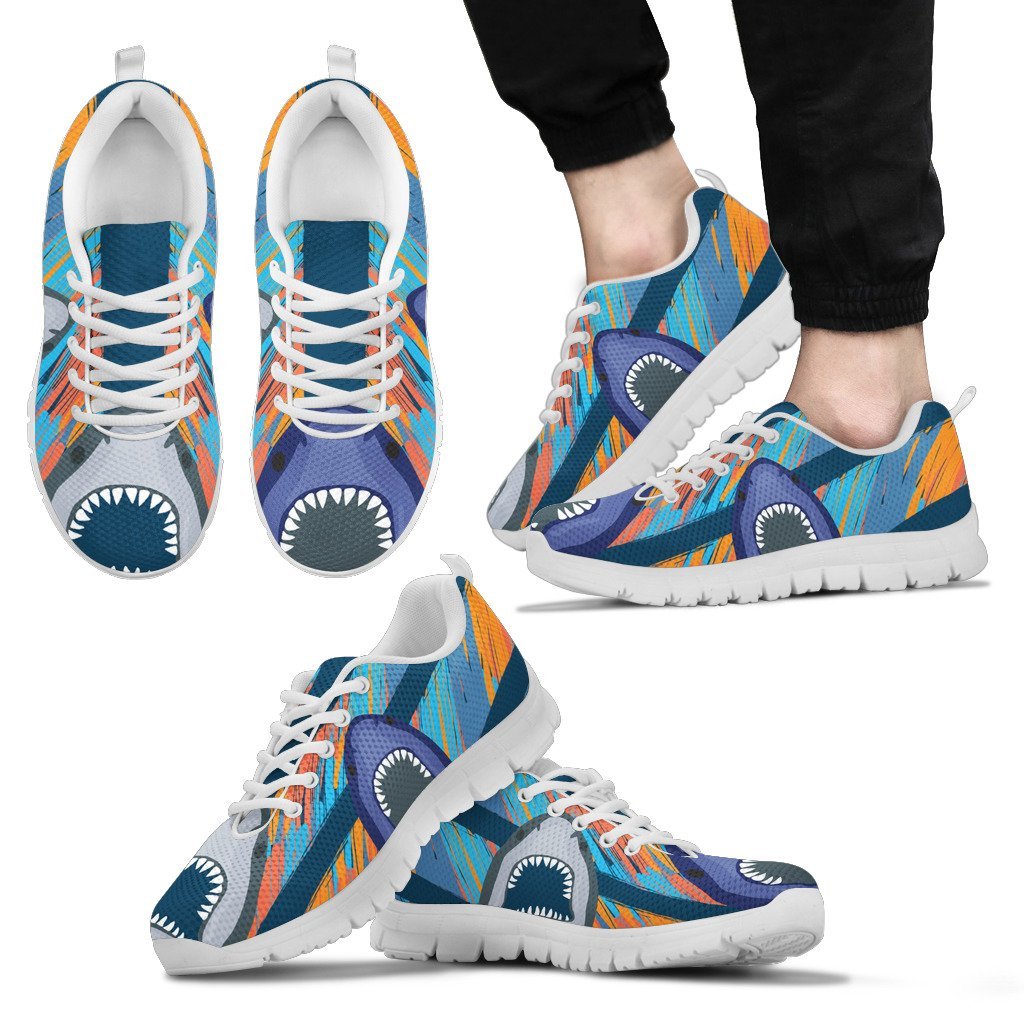 Blue Shark Pattern Men Sneakers