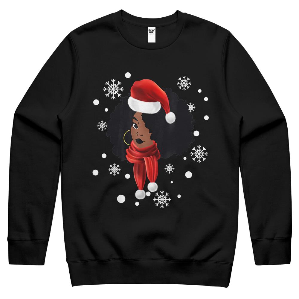 Black African American Santa Apparel Christmas Melanin Women Crewneck Sweatshirt