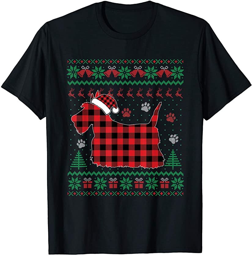 Scottie Dog Christmas Pajama Red Plaid Scottish Ugly Sweater T-Shirt