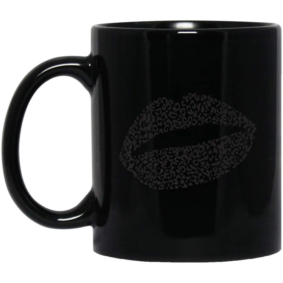 Sexy Lips Leopard Animal Print Kiss Pout Love Premium Black Mug