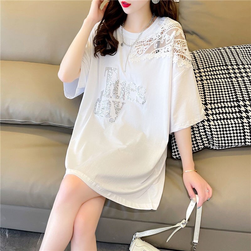 Tops Korean Aesthetic Casual T Shirt Fashion Loose Midi Short Sleeve Clothes Pulovers Women’s T-shirt Summer Aesthetic Graphic alx