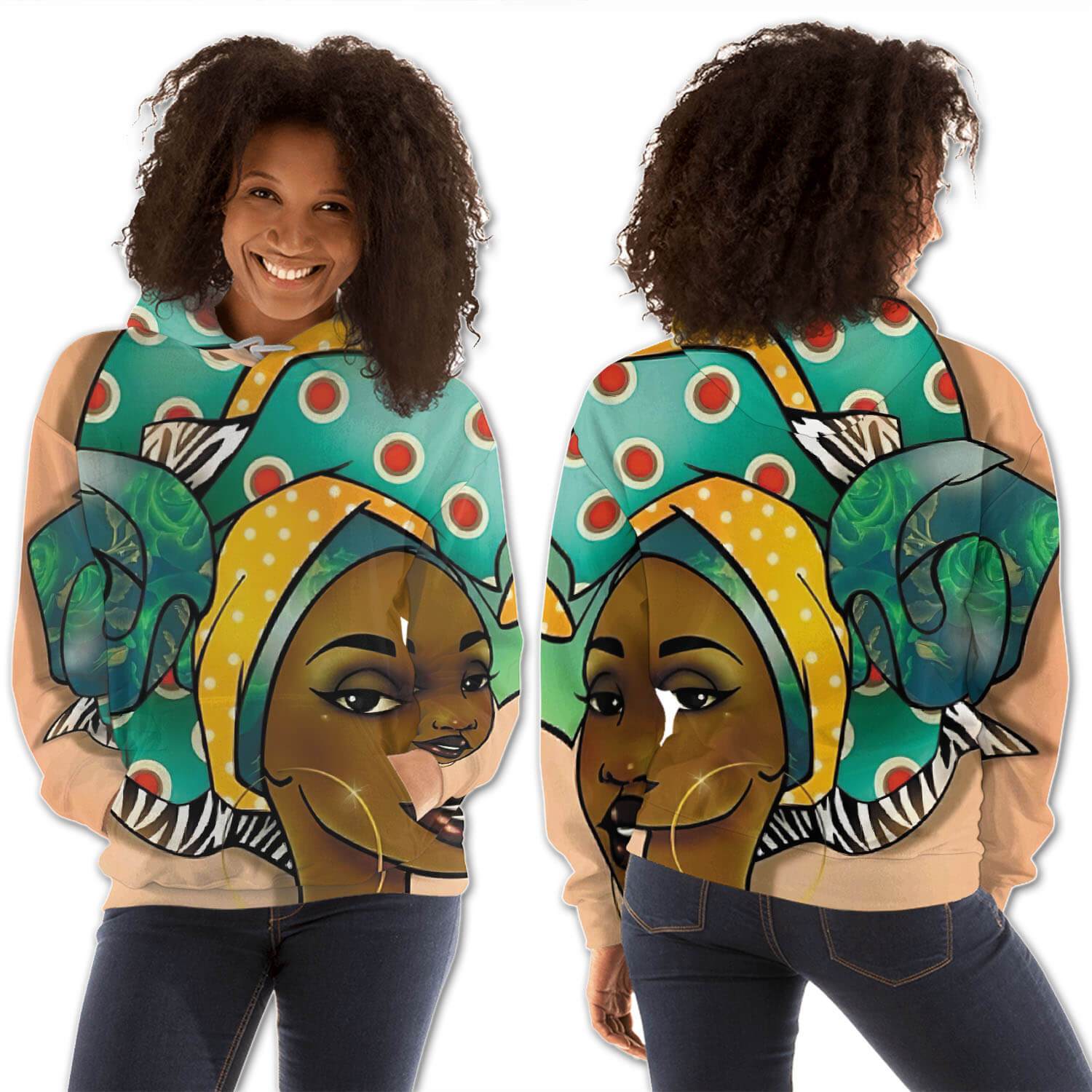 African American Hoodies Pretty Afro American Woman All Over Print Womens Hooded Sweatshirt African Print Styles BPS86871